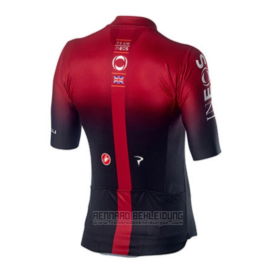 2019 Fahrradbekleidung Castelli Ineos Shwarz Rot Trikot Kurzarm und Tragerhose